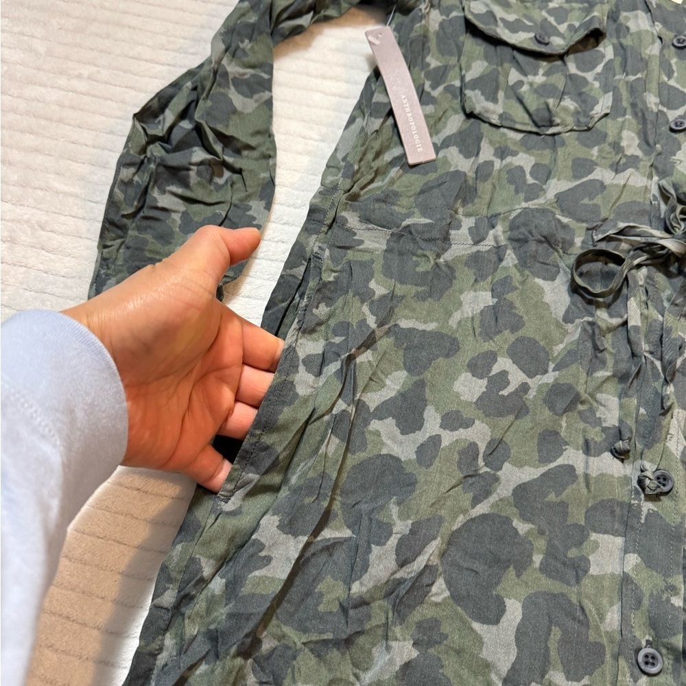 Anthropologie Cloth & Stone Green Camouflage Dress - Picture 4 of 9